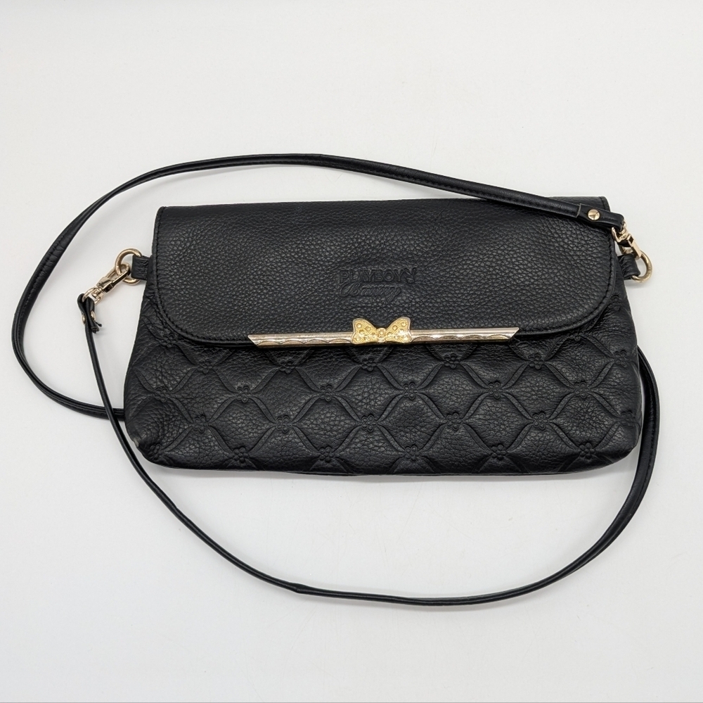 Vintage Playboy Bunny Black Gold Floral Embossed Leather Concert Clutch Purse